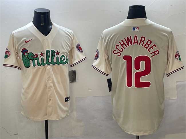 Mens Philadelphia Phillies #12 Kyle Schwarber Cream Phanatic Limited Stitched Jersey